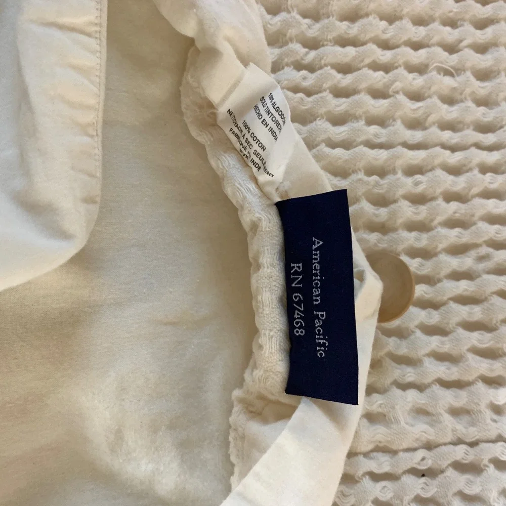 Hawthorne Hill Duvet Cover Twin‎ White Cream Waffle Weave Cotton Button Bedding